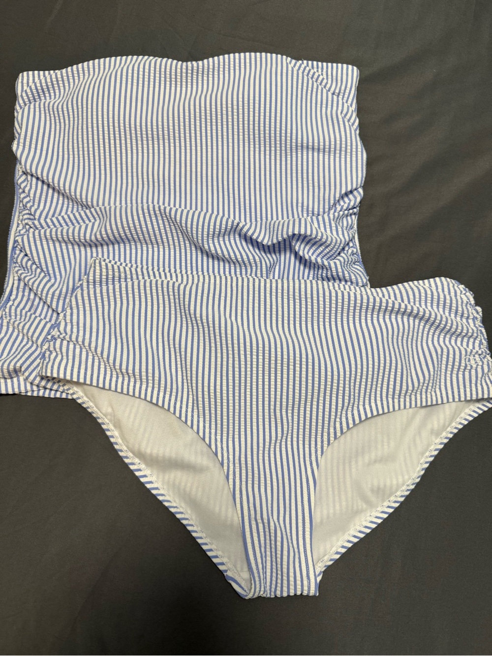Ruffle Butts Woman’s Striped Blue & White 2 Piece Swimsuit EUC